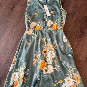 Floral Button-Down Midi Dress in Green